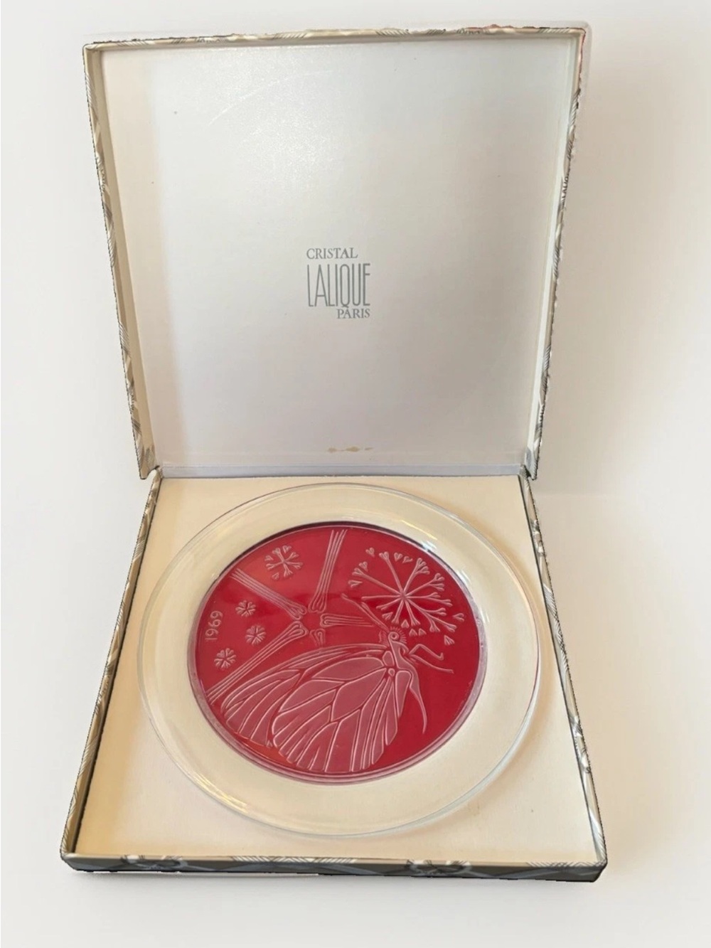 Lalique Cristal Paris 1969 Papillon Plate Marie-Claude Lalique Designed IOB